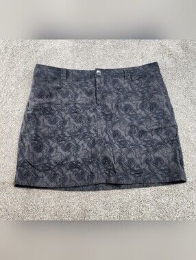 Eddie Bauer Travex Skort Womens Size 14 Gray Black Abstract Floral Nylon Zip